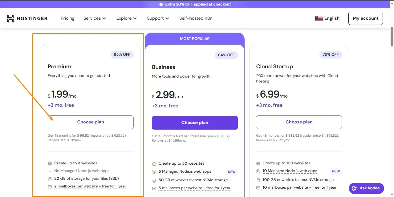 Hostinger web hosting plans