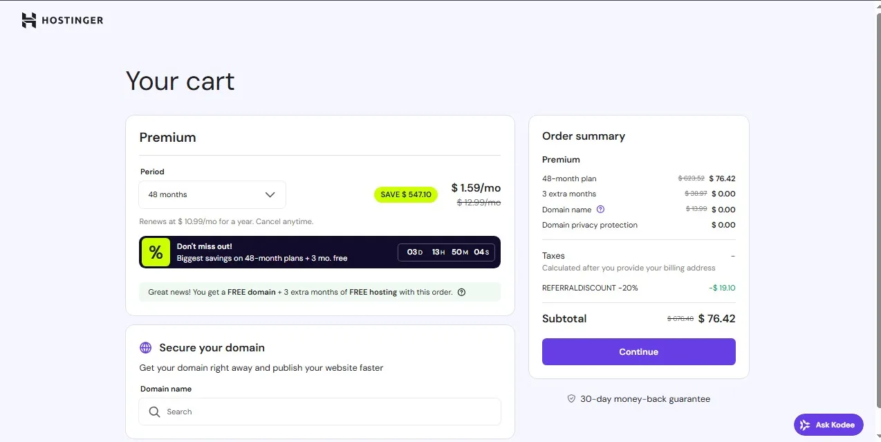 Hostinger plan duration