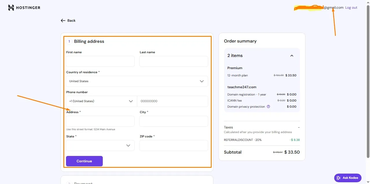 billing details hostinger