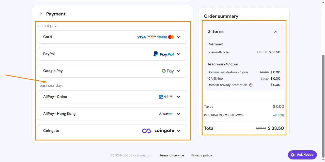 Hostinger Complete Payment