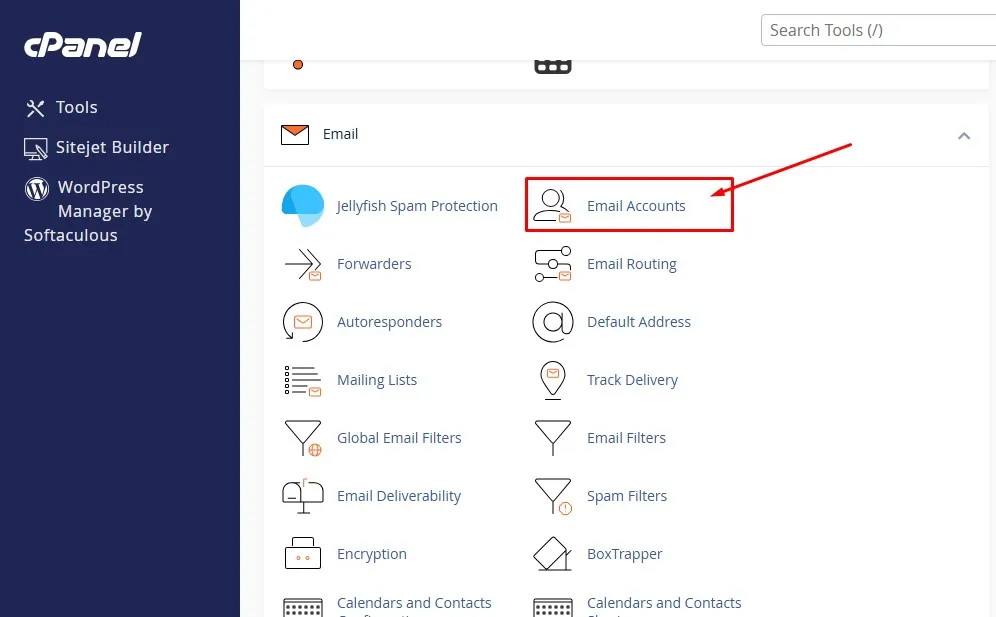 cPanel Email Account Section