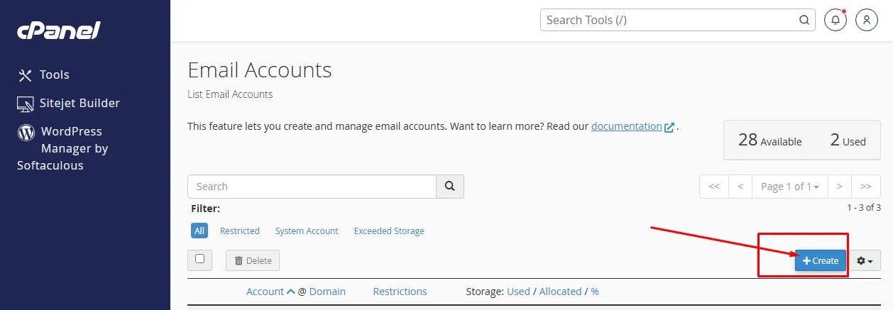 cPanel Create the Email Account
