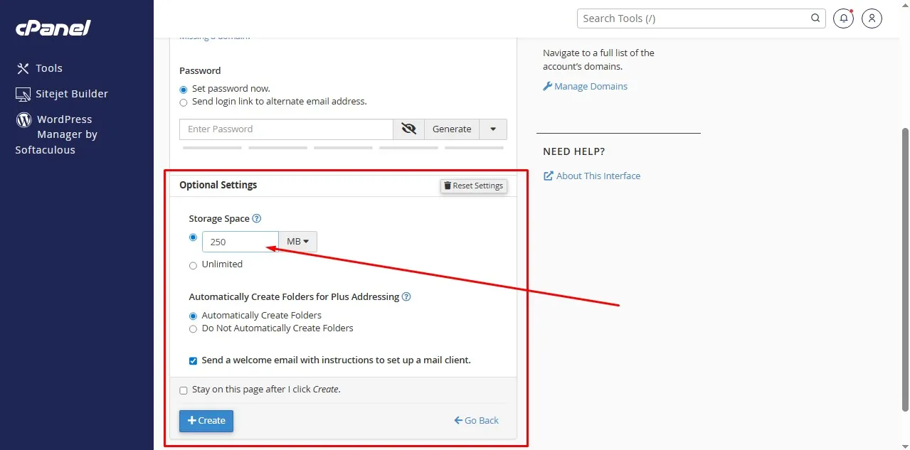 optional setting in cPanel