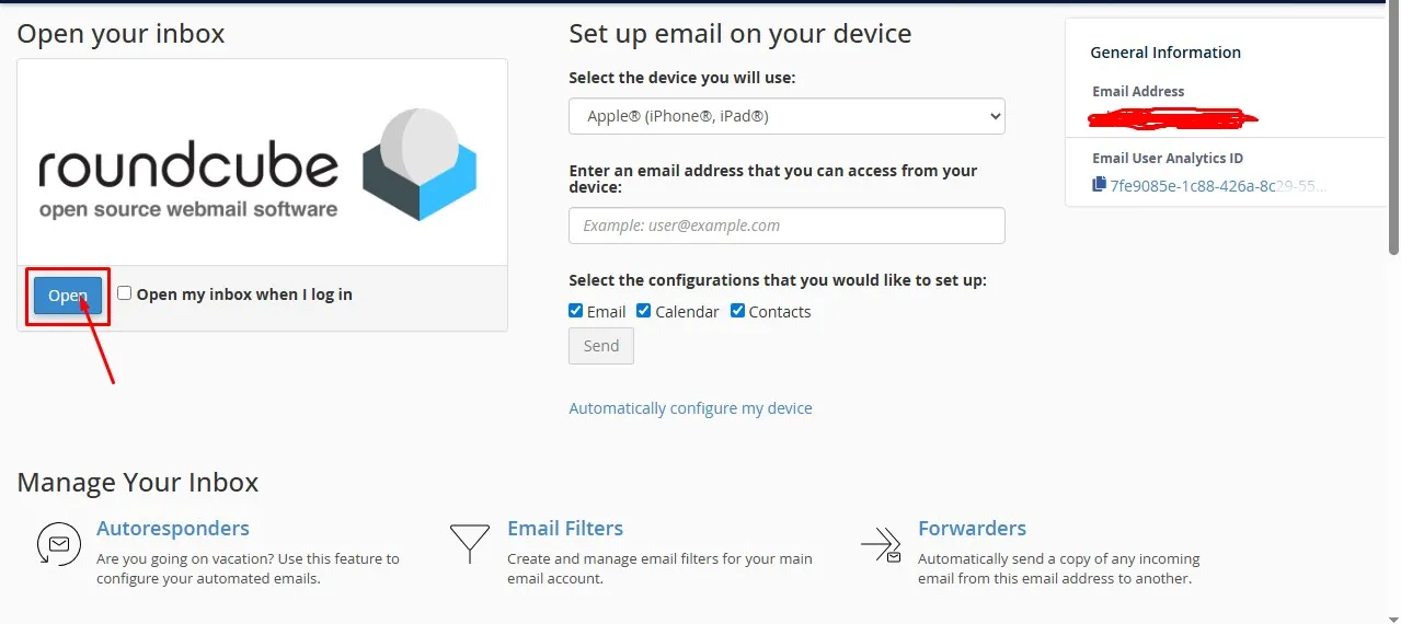 access via webmail in cPanel