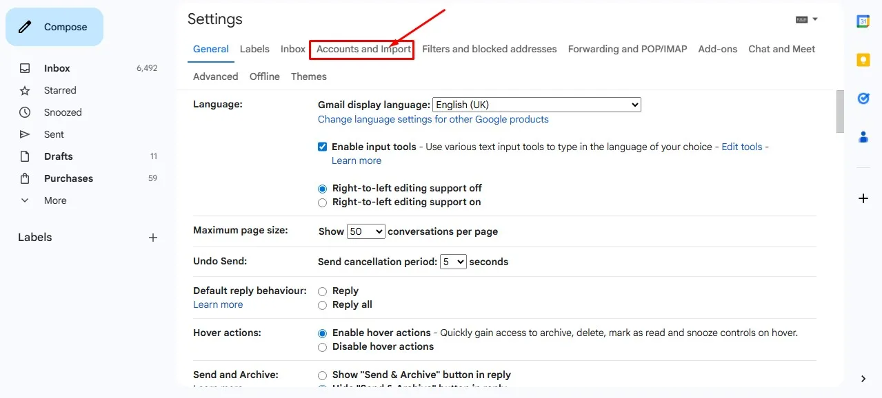 account and import in Gmail
