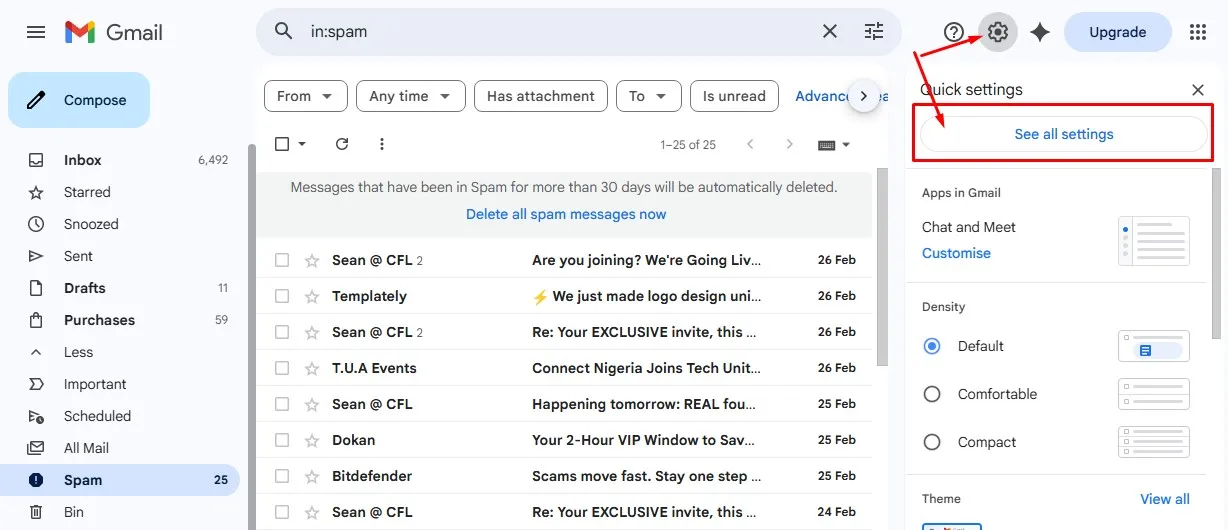 go to settings in Gmail