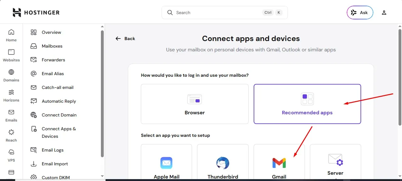 Setting up custom email for Gmail in Hostinger
