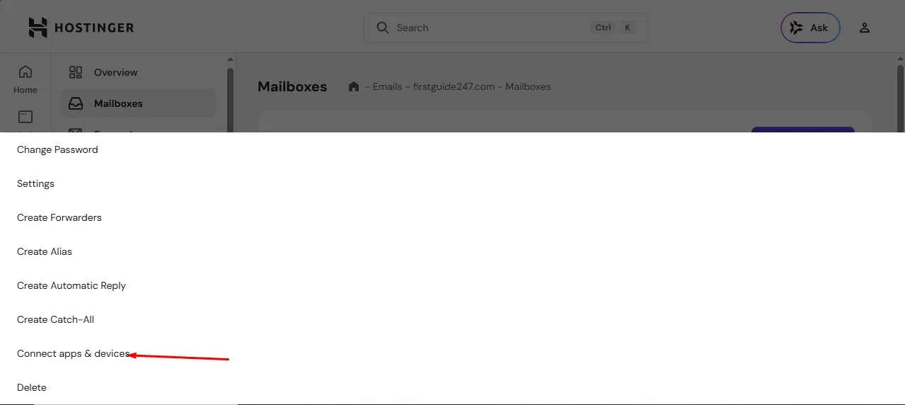 setting email popup in Hostinger
