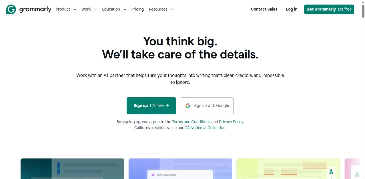 Grammarly home page