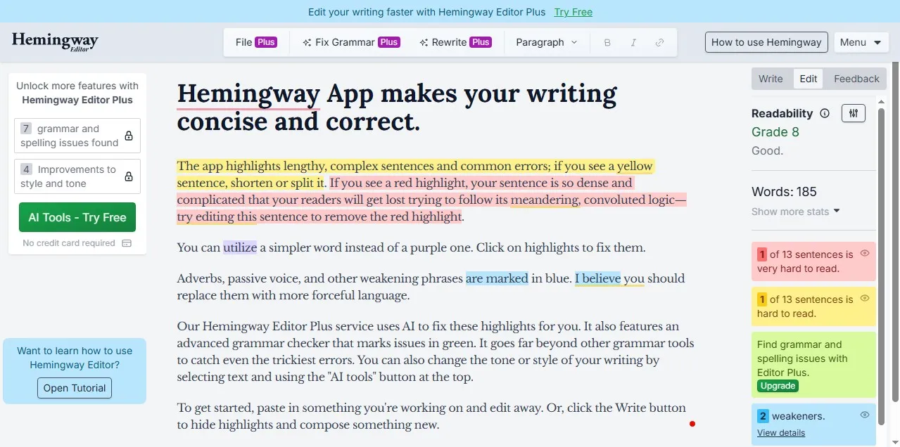Hemingway Editor home page