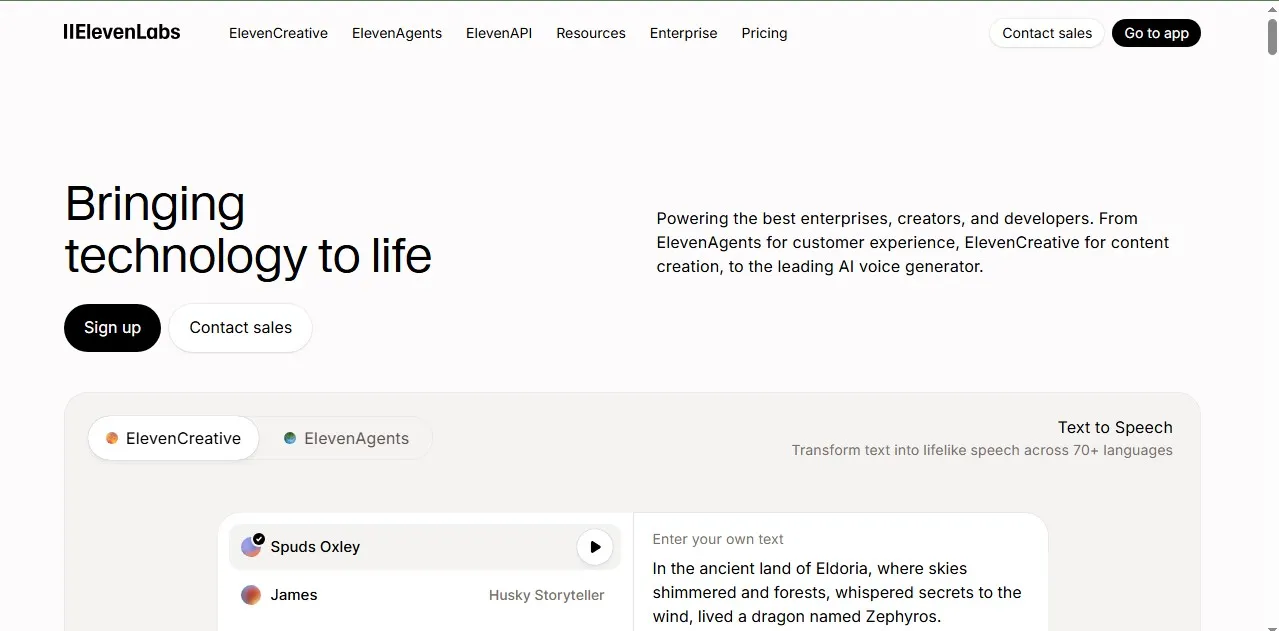 ElevenLabs home page