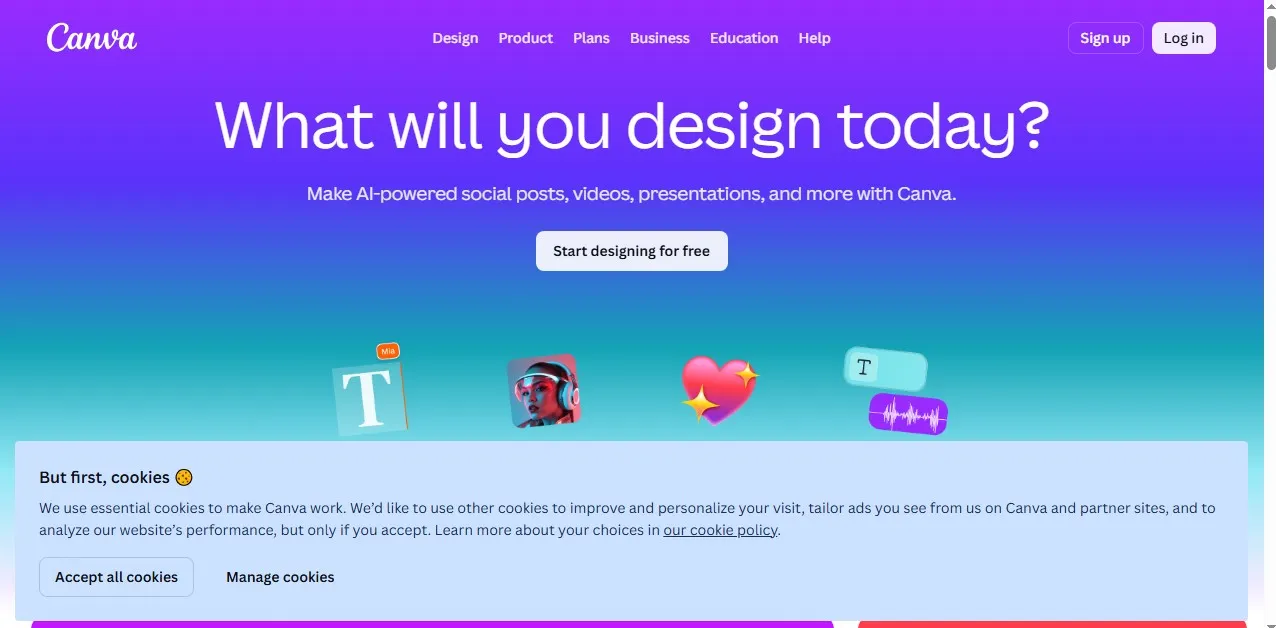 Canva home page