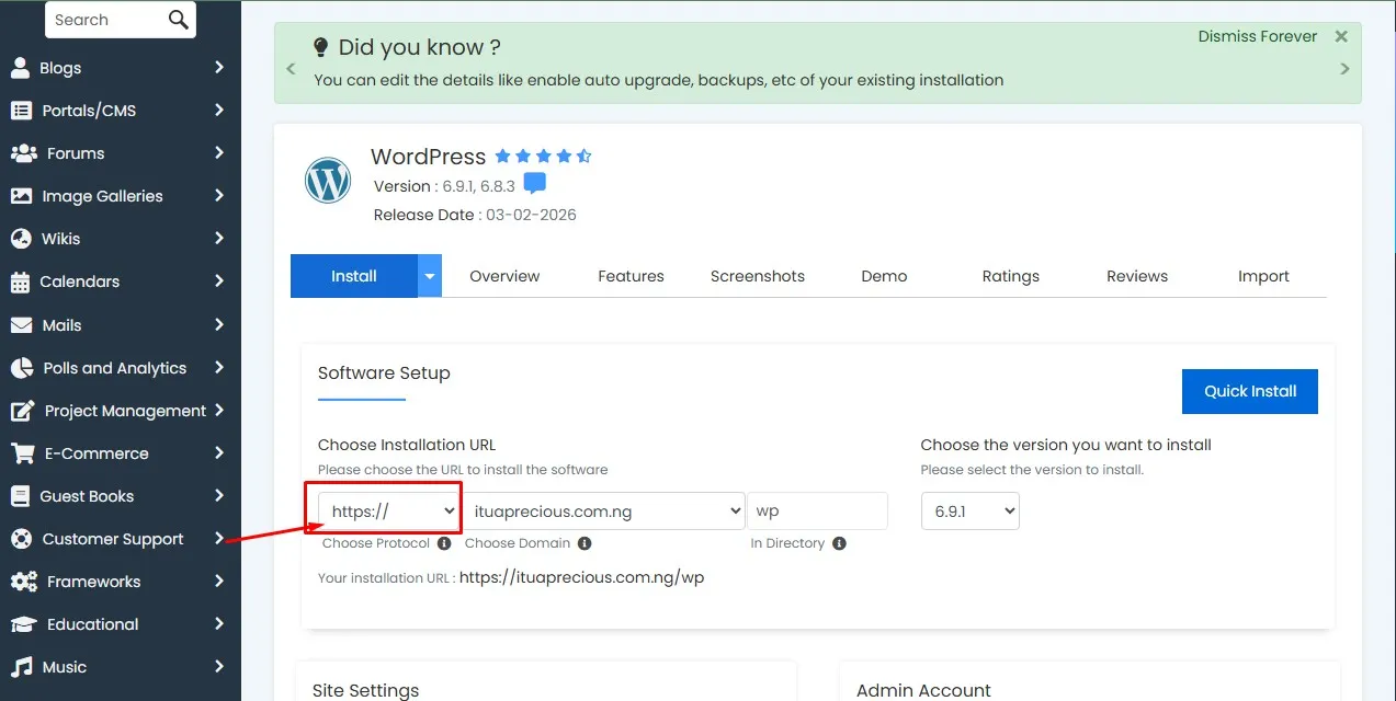 WordPress Installation Details