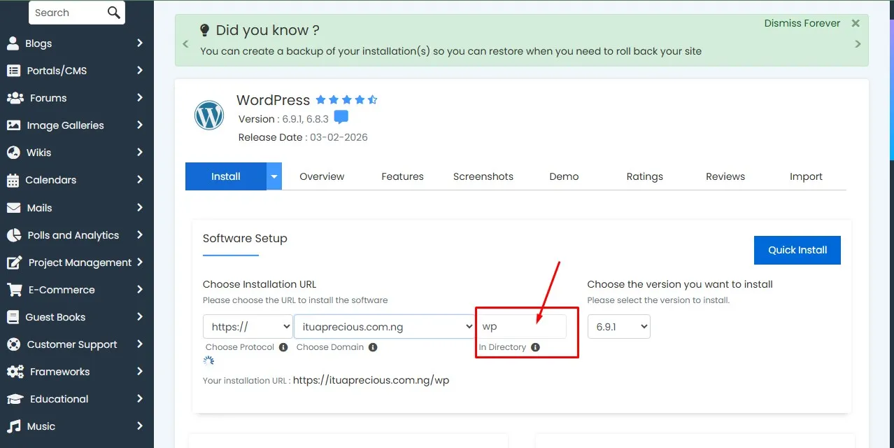 WordPress wp directory