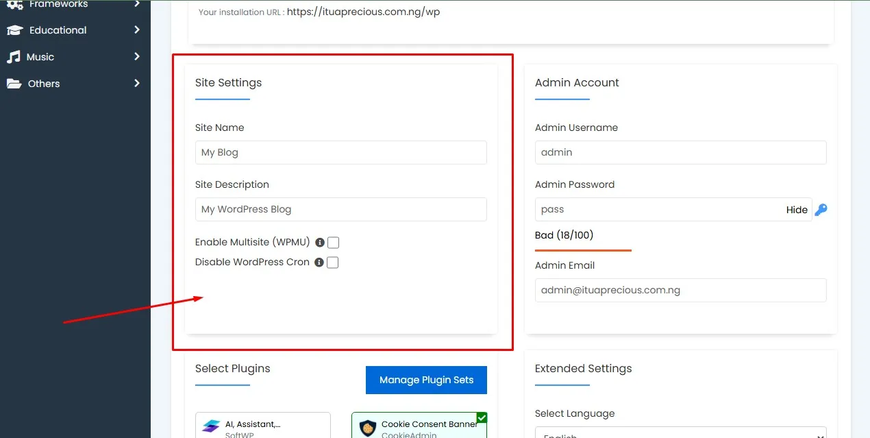 WordPress Site Settings