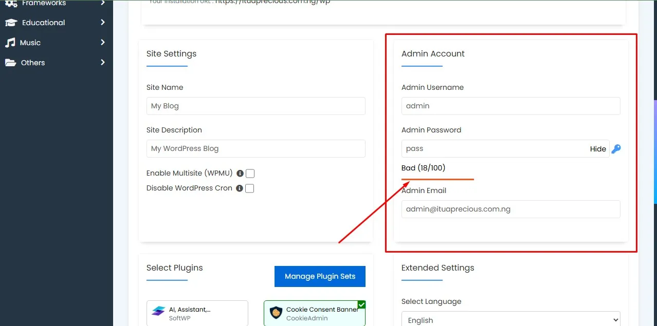 WordPress Admin account log set up