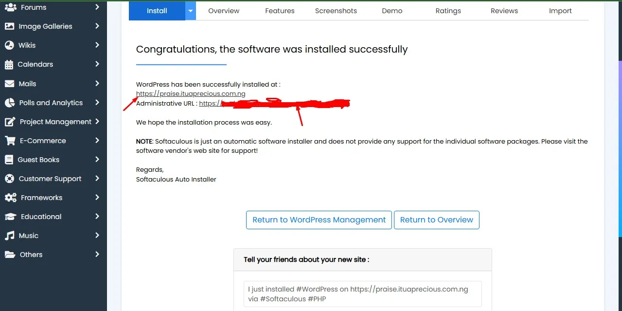 WordPress Installation Complete