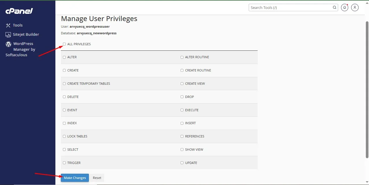 Grant all privileges