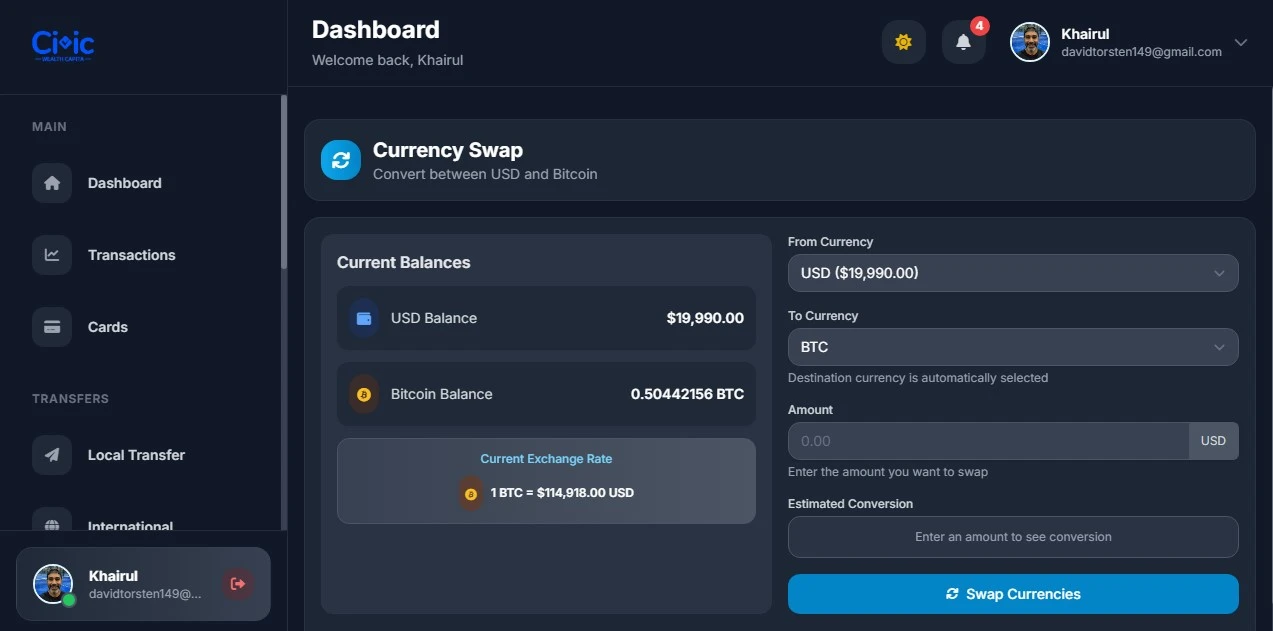 8D Online Banking Laravel Script user  card details dashboard
