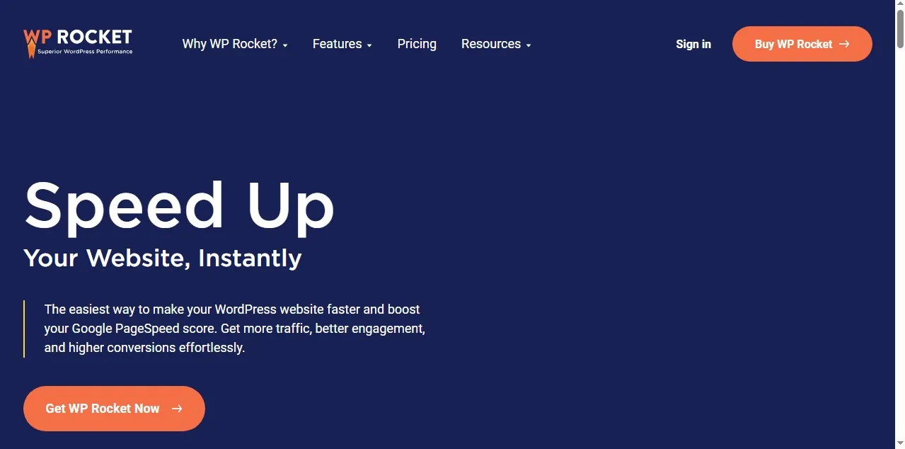 WP Rocket homepage