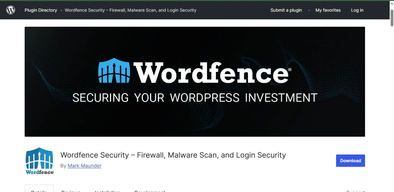 Wordfence Security WordPress homepage