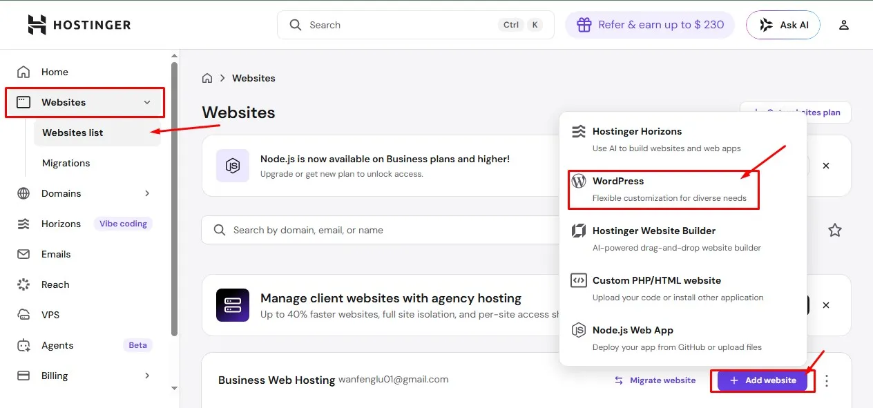 Login into your hostinger dashboard called hPanel