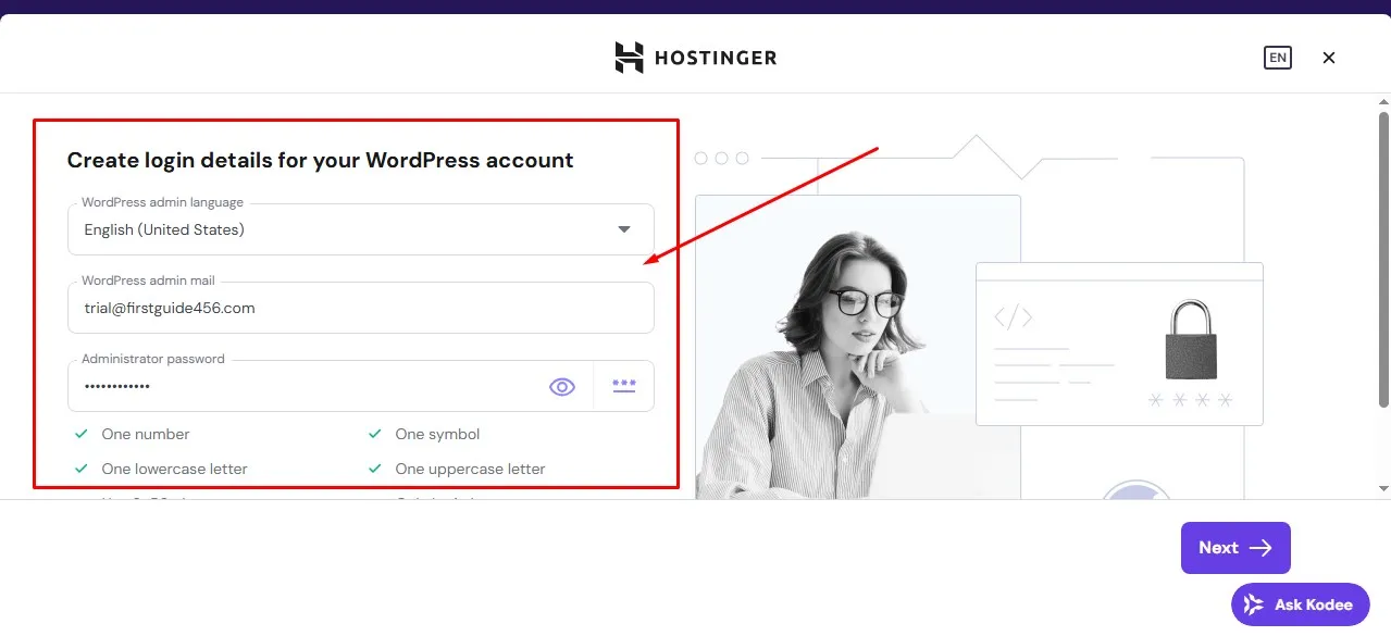 Hostinger WordPress Installation Page