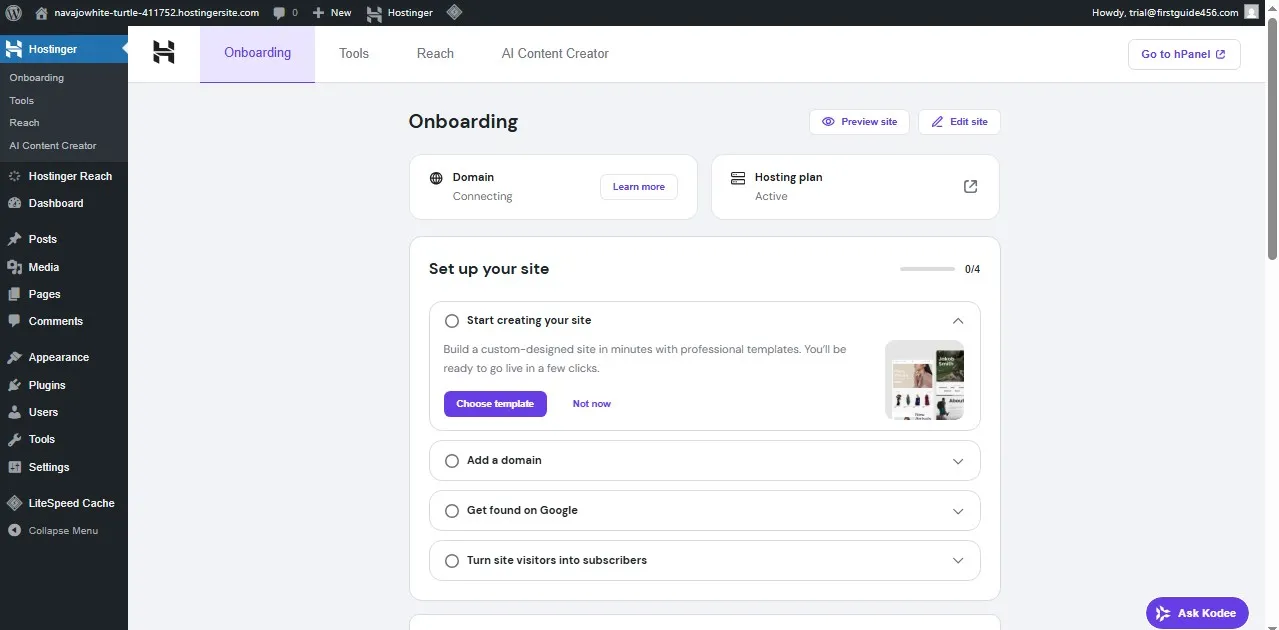 WordPress Dashboard Onboarding