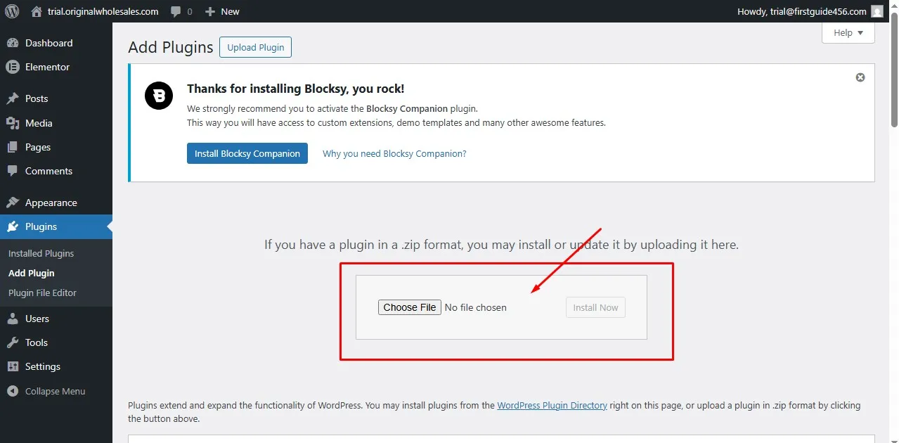 where to upload the elementor pro plugin