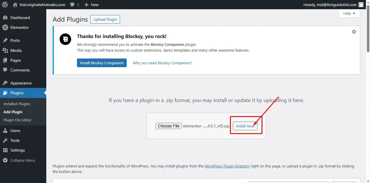 Click the install now button to install the plugin