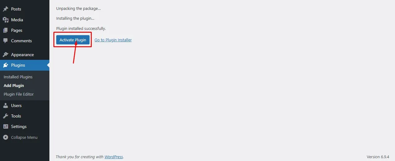 it will take you to the plugin activate button
