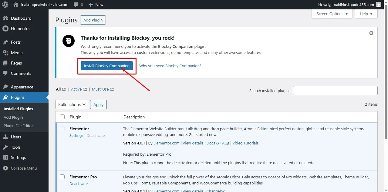 activate Blocksy theme companion